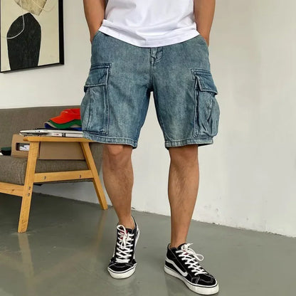 sanyamk Denim Shorts Men Summer Jeans Shorts Korean Fashion Clothing Knee Length Streetwear Bermuda Shorts