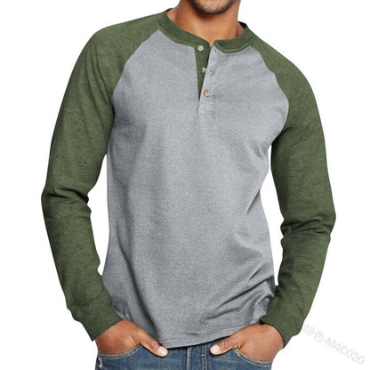 Bonsir Men's T-shirt Top Spring Autumn Fashion Solid Color Buttons Pullover T-shirt Women's Casual Long Sleeve Round Neck Loose T-shirt