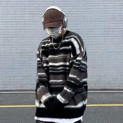 Bonsir Hiphop trendy American hip-hop striped sweater for men pullover and women's casual loose sweaters in winter sweter hombre