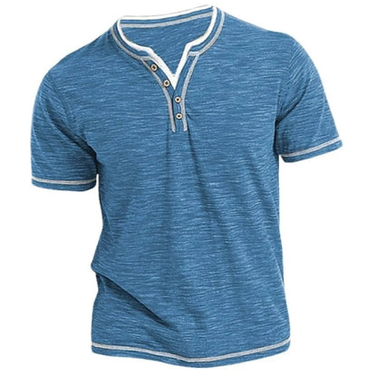 sanyamk Men's Plain Henley Shirt Round Neck T-shirt Summer Comfortable Cotton Fashion Short Sleeve Casual Street Wear Sports Top Basic