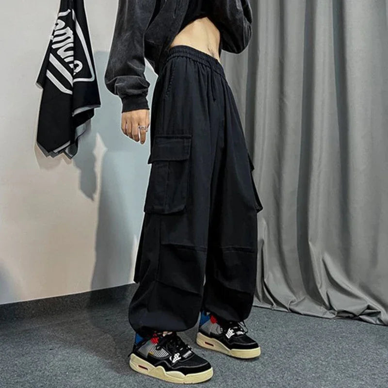 Bonsir Black Cargo Pants for Men Oversize Cargo Trousers Male Green Loose Casual Japanese Streetwear Hip Hop Pocket Big Size