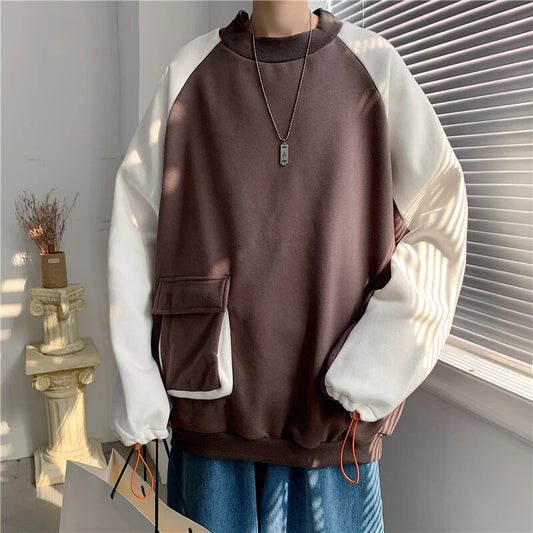 Bonsir Men Sweatshirt Casual Hip Hop Work Clothes Hoodies Male Patchwork Pullover Autumn And Spring Harajuku Streetwear Hot Sale D34