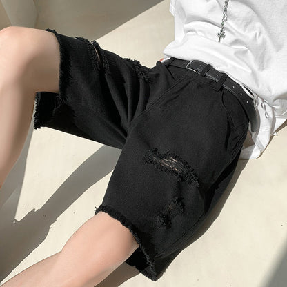 Bonsir Summer Blue/Black Hole Denim Shorts Men Fashion Casual Ripped Denim Shorts Mens Streetwear Hip Hop Loose Jeans Shorts Men M-3XL