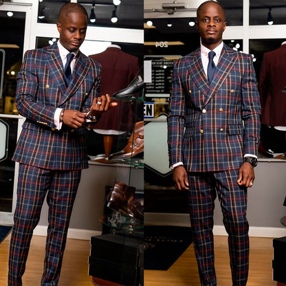 sanyamk Casual Men Suits With Two Button Two Pieces Jacket Pants Grid Custom Made Bridegroom Wedding Formal Occasiom