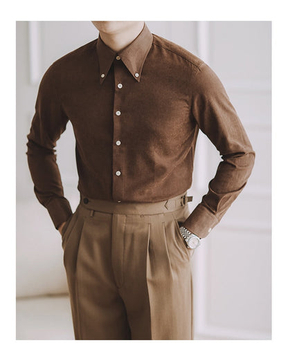 Bonsir Fall Men Business Solid Color Shirt Long Sleeve Slim Fit Hairstylist Shirts Men Office Tuxedo Shirt Social Herren Hemd