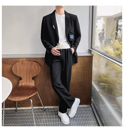 Bonsir Mens Suits Sets Jacket Pant Men Korean Streetwear Office Fashion Loose Casual Blazer Suit Jacket Pant Chic Trend Dress Suits