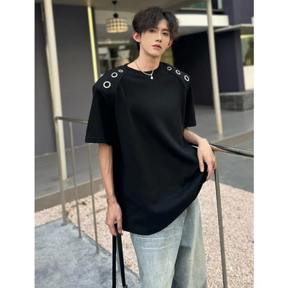 sanyamk  -  Summer Men's Fashion T-shirts Wide Shoulder Big Syelet Short Sleeve Tees Black Hip Hop High Street Oversized Clothing