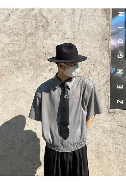 sanyamk Loose Short Sleeve Shirt Men Japan Korean Fashion Streetwear Casual Zipper Short Style Shirts and Blouses Male Vintage Shirts