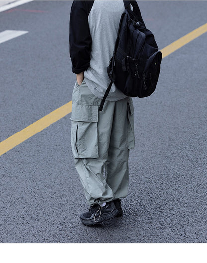 Bonsir Summer Oversized Cargo Pants Men Fashion Pocket Casual Pants Mens Japanese Streetwear Loose Hip Hop Straight Pants Mens Trousers