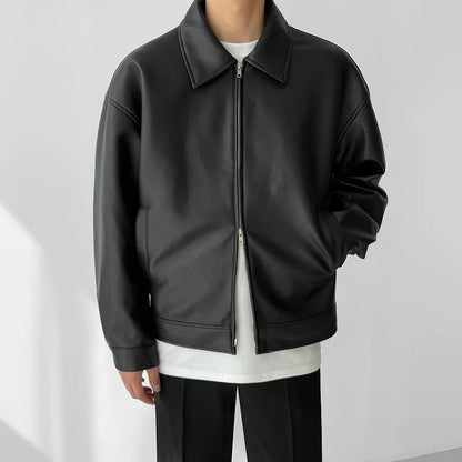 sanyamk Autumn Black Leather Jacket Men Fashion Oversized Leather Jackets Mens Streetwear Korean Loose Hip-hop Bomber Jacket Men Coat