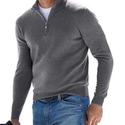 sanyamk Autumn Mens Solid Color Knitted Polo Shirt Fashion Simple Zipper Stand Collar Sweaters For Men Winter Casual Long Sleeve Sweater