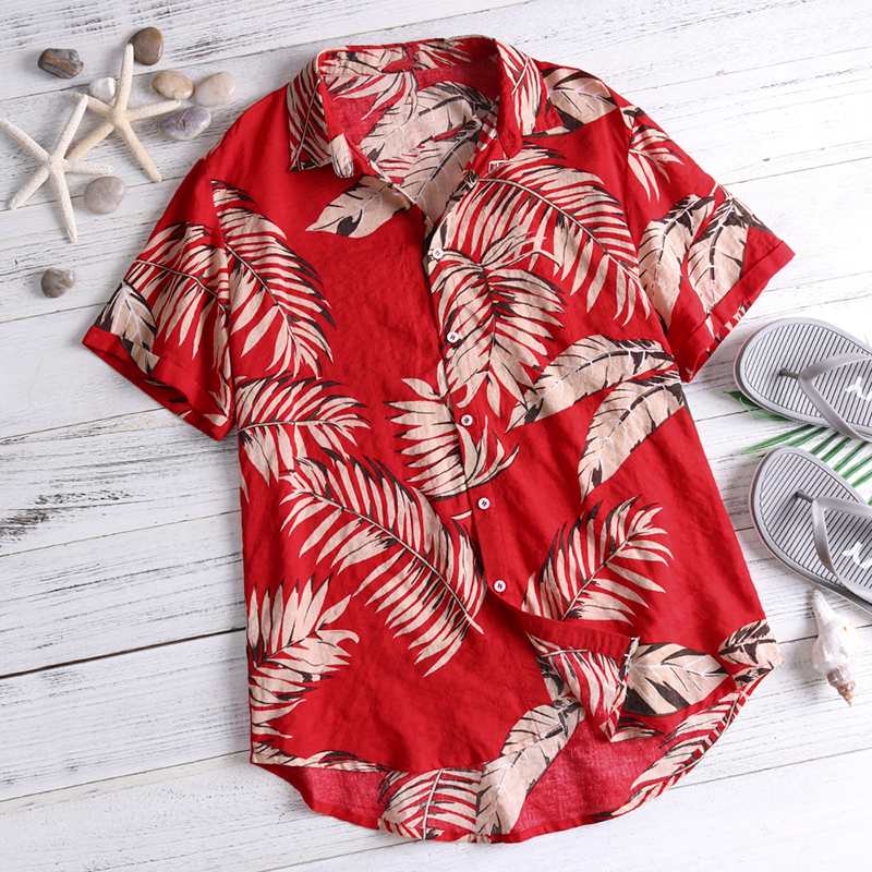 sanyamk Hawaiian Shirts Red Tropical Shirts Floral Men Dazn Tops Summer Casual Short Sleeve Button Shirt Chemise Loose Vacation Beach