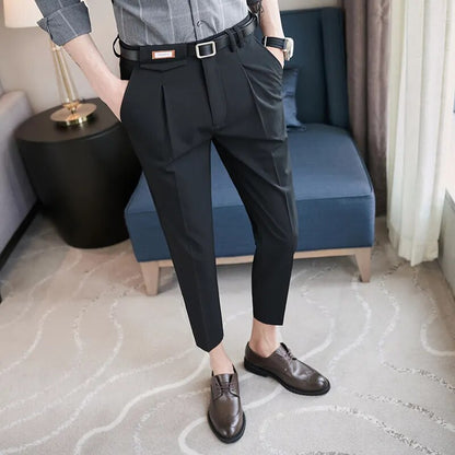 sanyamk Summer Fashion Mens Pants Slim Fit Business Casual Long Trousers Office Men's Skinny Suit Pants Solid Color Trousers 28-36