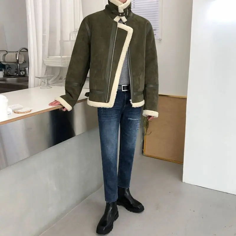 sanyamk Winter Men Faux Fur Jacket Male Fashion Loose Warm Coat New Male Streetwear Thicken Outwear Overcoat Oversize Clothing T185