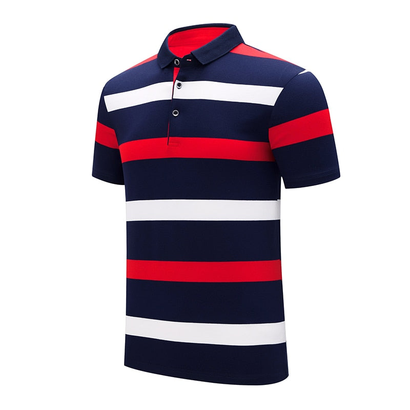 sanyamk New Summer Men Classic Striped Polo Mens Cotton Short-Sleeved Embroidered Business Casual Hot Polo Shirt Male Dropshipping