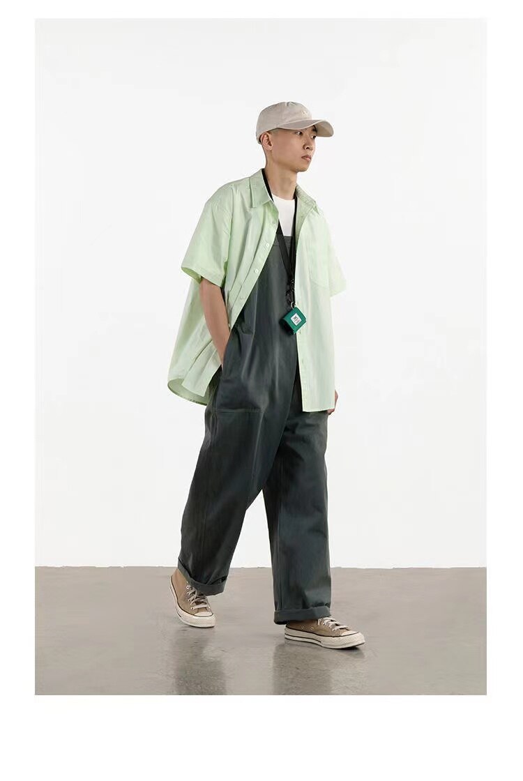 Bonsir Japanese Style Men's Pure Color Loose Salopettes Fashion Casual Pants Cargo Streetwear Jumpsuit Rompers Loose Trousers