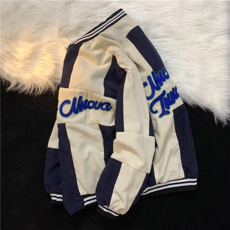 sanyamk Varsity Baseball Bomber Jackets Women Hip Hop Harajuku Corduroy Letter Embroidery Men Jackets Streetwear Unisex College Coats