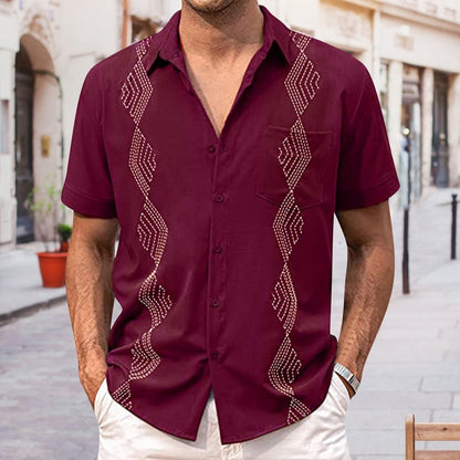 Bonsir Spring Summer Short Sleeve Casual Shirt Mens Clothes Vintage Button-down Turn-down Collar Tops Fashion Loose Shirts For Men