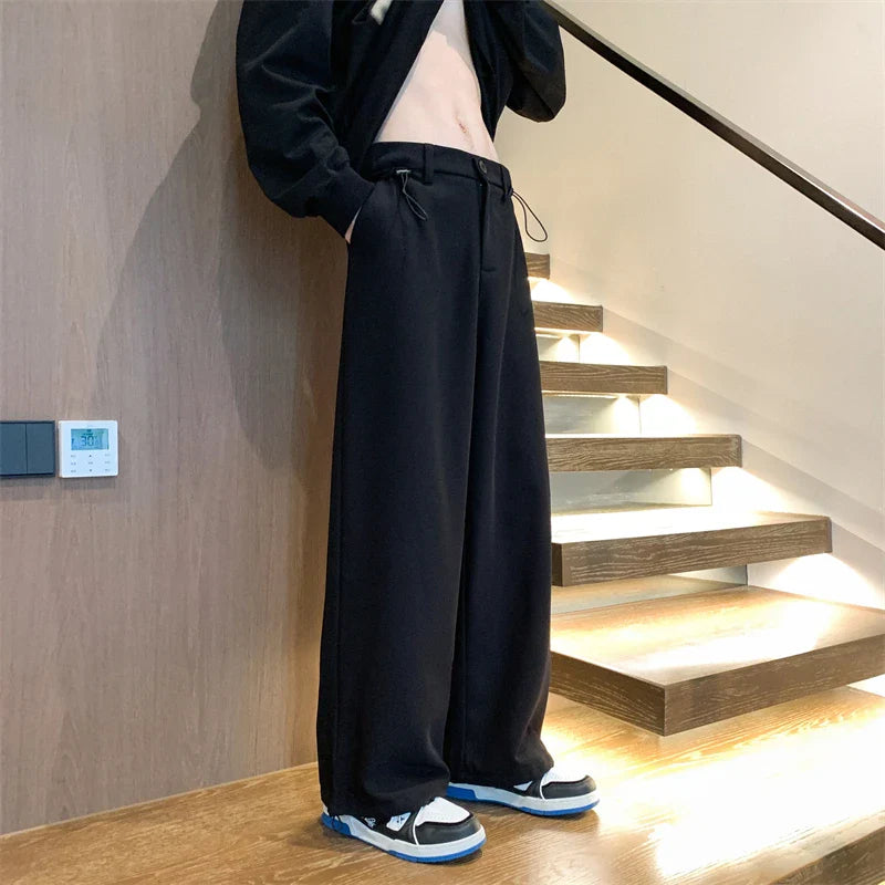 Bonsir Luxury Men Casual Suit Pants Drappy Oversized Trousers Male Drawstring Large Size Wide Leg Parachute Pants Fashion Streetwear