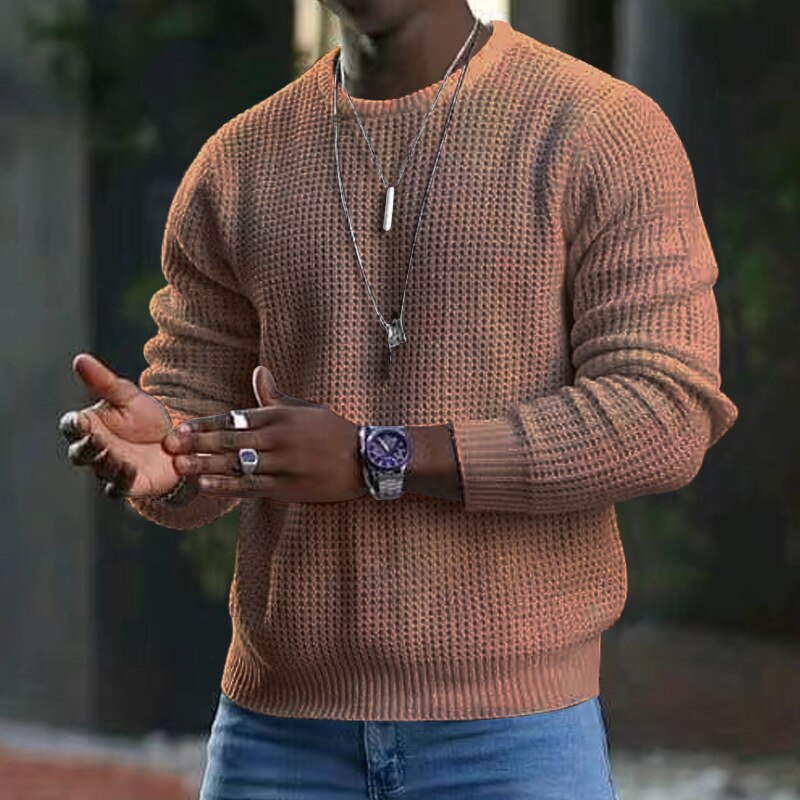 sanyamk Autumn New Long Sleeve T Shirt Quality Waffle Breathable Fabric T Shirt Men Vintage Solid Color Bottoming Loose Casual Tops