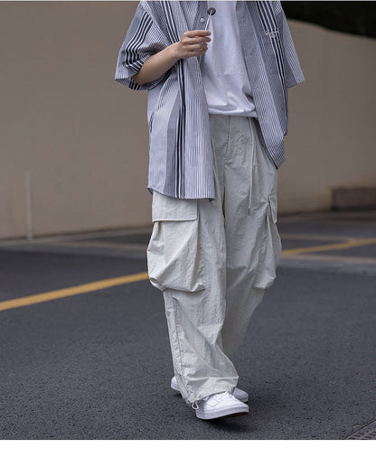 Bonsir Summer Oversized Cargo Pants Men Fashion Pocket Casual Pants Mens Japanese Streetwear Loose Hip Hop Straight Pants Mens Trousers