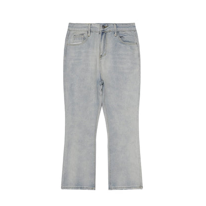 Bonsir High Street Flame Skull Embrodiery Vintage Denim Trousers Men's Distressed Washed Straight Baggy Oversized Jeans Pants