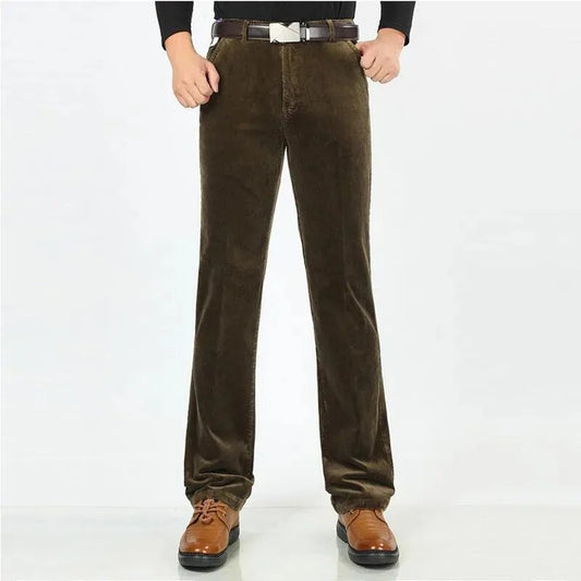 Bonsir Autumn and winter Pants Men Black Khaki Corduroy Business Casual loose elastic Straight pants thick trousers Male