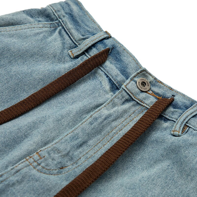 sanyamk Men Streetwear Hip Hop Fashion Loose Casual Drawstring Vintage Denim Jeans Shorts Male Japan Korean Trend Cargo Shorts Pants