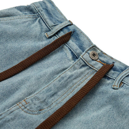 sanyamk Men Streetwear Hip Hop Fashion Loose Casual Drawstring Vintage Denim Jeans Shorts Male Japan Korean Trend Cargo Shorts Pants