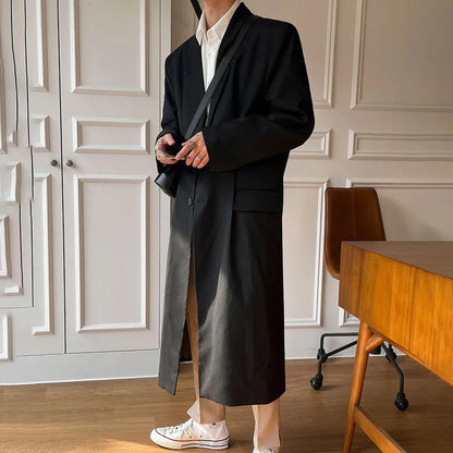 sanyamk Coat Men's Mid-Length Autumn New Men'S Korean Style Trendy Loose Over-The-Knee Casual Retro Comfortable Simple Suit Collar Coat