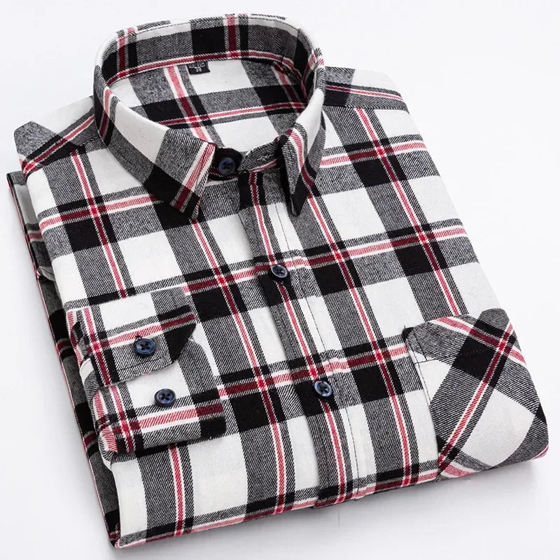 sanyamk Pure Cotton Men's Plaid Shirt Long Sleeve Regular Fit Men Casual Oversized Shirt Leisure Autumn Male Blouse New Plus Size