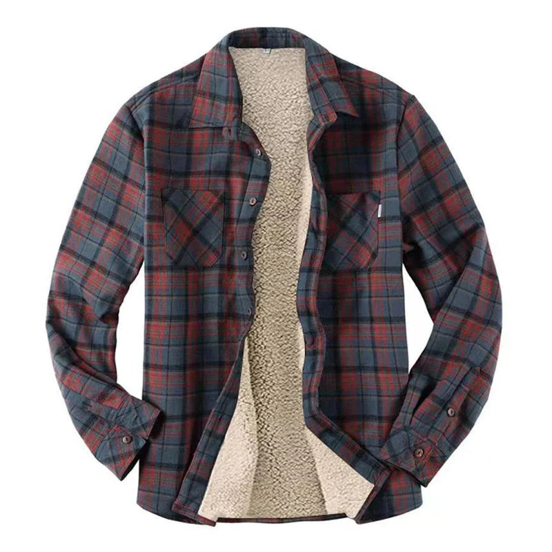 sanyamk Autumn Winter Men Fleecee Shirts Jacket Plaid Button Long Sleeve Turn-down Collar Thick Warm Coats For Male Outerwear Clothing