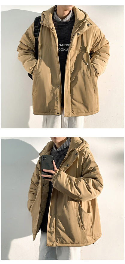 Bonsir New Fashion Hooded Warm Coat Men Casual Oversize Jacket Loose Baggy Streetwear Front Pocket Hiphop Clothing