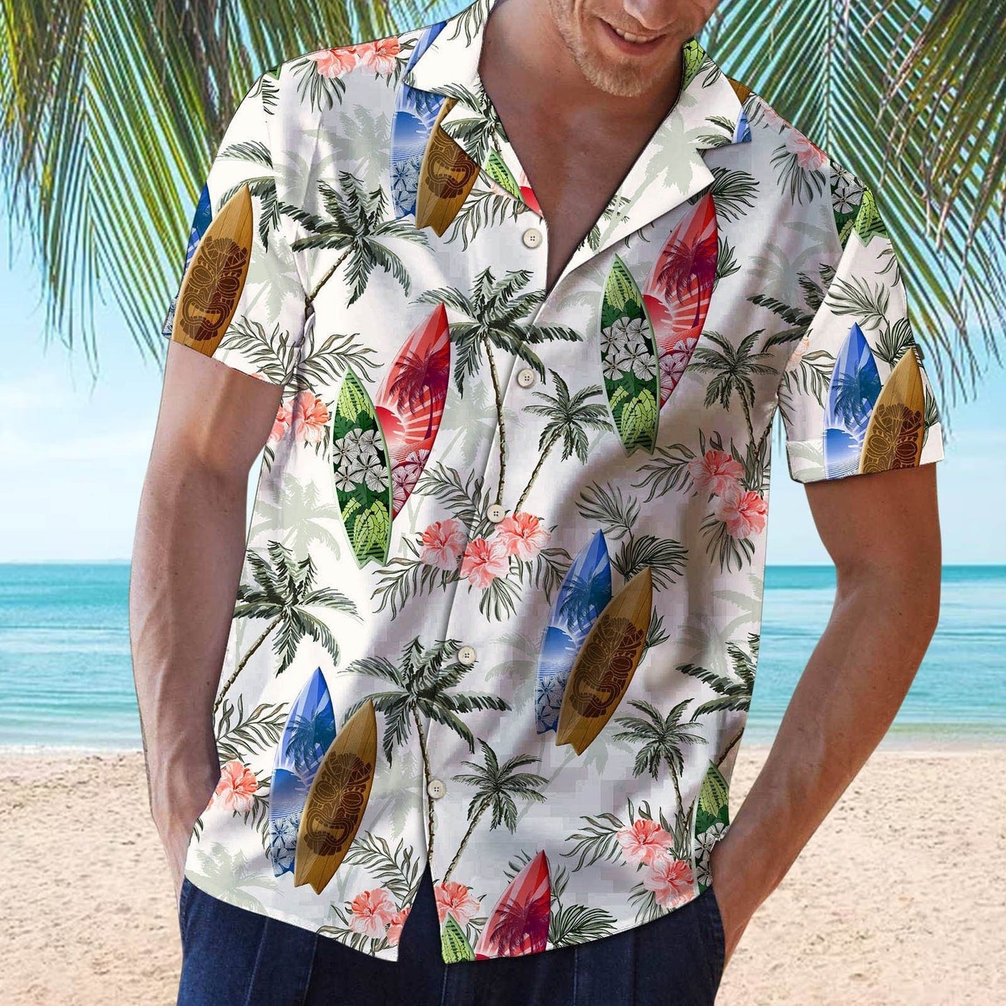 sanyamk Hawaiian Shirts Red Tropical Shirts Floral Men Dazn Tops Summer Casual Short Sleeve Button Shirt Chemise Loose Vacation Beach