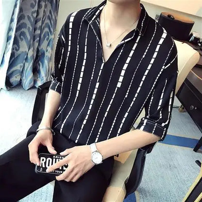 sanyamk Fashion Streetwear Korean Printing Loose Turn-down Collar Man Long Sleeve Men's Clothing Button Spring Summer Thin Shirts Tops