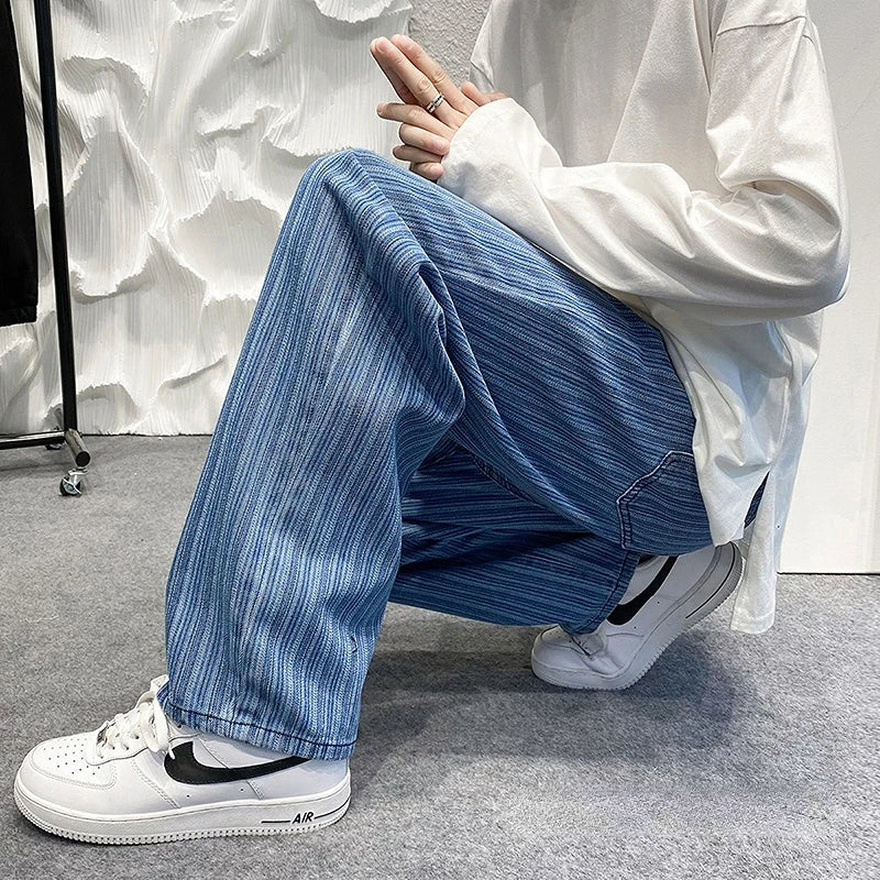 sanyamk Striped Streetwear Male Jeans Man Pants Jeans for Men Jean Baggy Korean Fashion Men Men's Oversize Trendyol Mens Denim Wide Boys