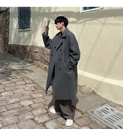 Bonsir Autumn/Winter Mid Length Woolen Coat Men's Thickened Windbreaker Overcoat Loose Large Handsome Parka Fashion Daily Men Clothing