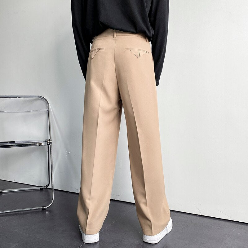 sanyamk Solid Color Formal Suit Pants Men Korean Fashion Loose Casual Pants Men Harajuku Streetwear Wide-leg Straight-leg Pants Men