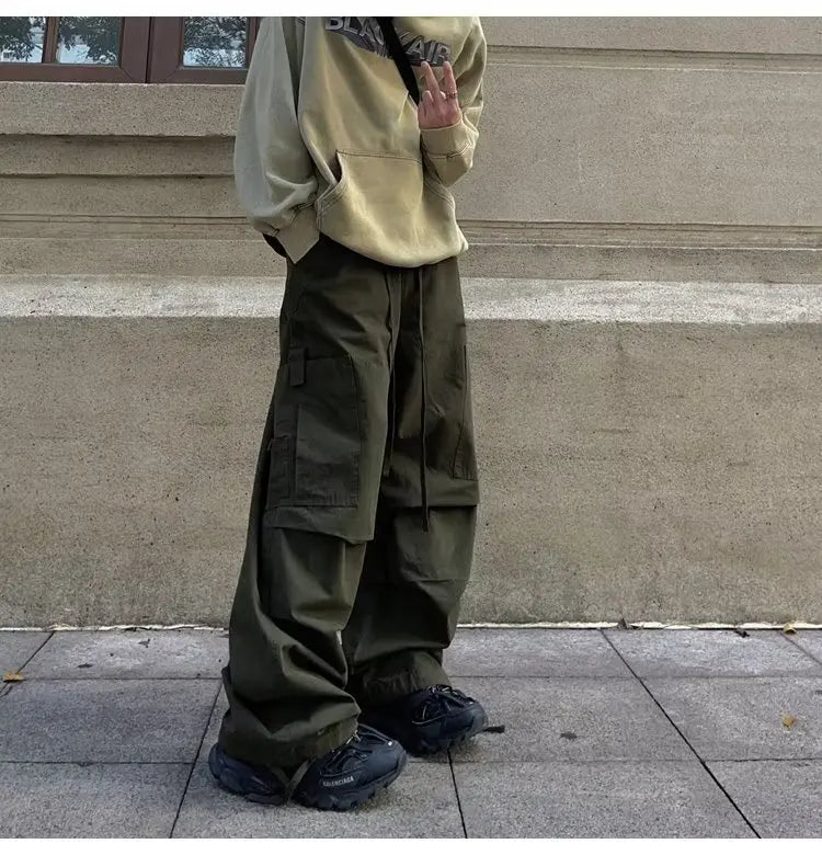 Bonsir Cargo Pants Men Solid Boyfriend Hip Hop Unisex Teens Autumn Trousers Loose American Style Fashion College Pantalones Full Length