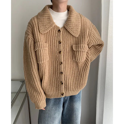 sanyamk Winter Thick Cardigan Sweater Men Warm Fashion Short Sweater Coat Men Korean Loose Lapel Sweater Cardigan Mens Jumper Clothes