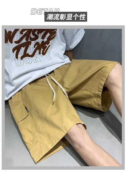 sanyamk Mens Cargo Shorts Summer Army Green Cotton Shorts Men Loose Multi-Pocket Shorts Casual Trousers Men Clothing Y2k