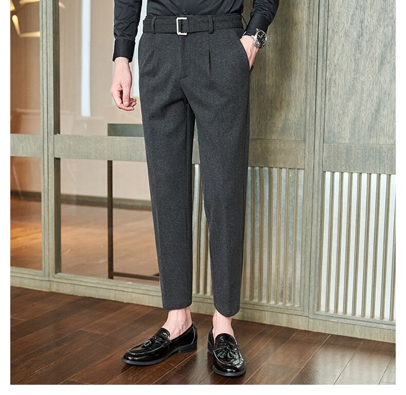 sanyamk Winter Woolen Trousers Men Slim Fit Casual Business Dress Pants Office Social Wedding Groom Suit Pants Pantalon Homme