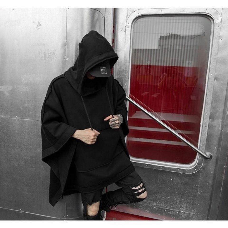 sanyamk Techwear Black Oversized Hoodies Sweatshirt Baggy Trench Coat Anorak Men Goth Punk Japanese Streetwear Hip Hop Gothic