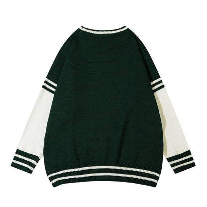 sanyamk Hip Hop Color Match Striped Letter Patchwork Pullover Sweaters Men and Women Crew Neck Harakjuku Retro Baggy Knitted Clothes