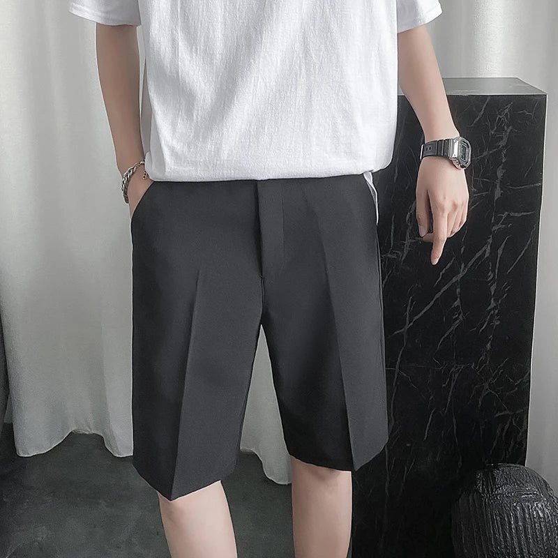 sanyamk Summer Shorts for Men Fashion New Thin Solid Color Knee Length Suit Pants Men Mid Straight Smart Casual Mens Shorts