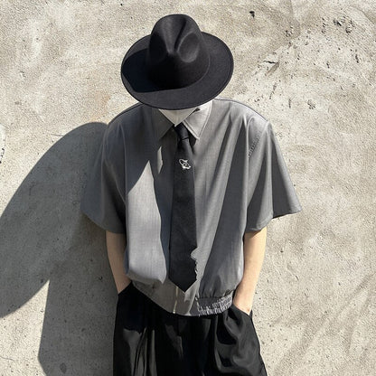 sanyamk Loose Short Sleeve Shirt Men Japan Korean Fashion Streetwear Casual Zipper Short Style Shirts and Blouses Male Vintage Shirts