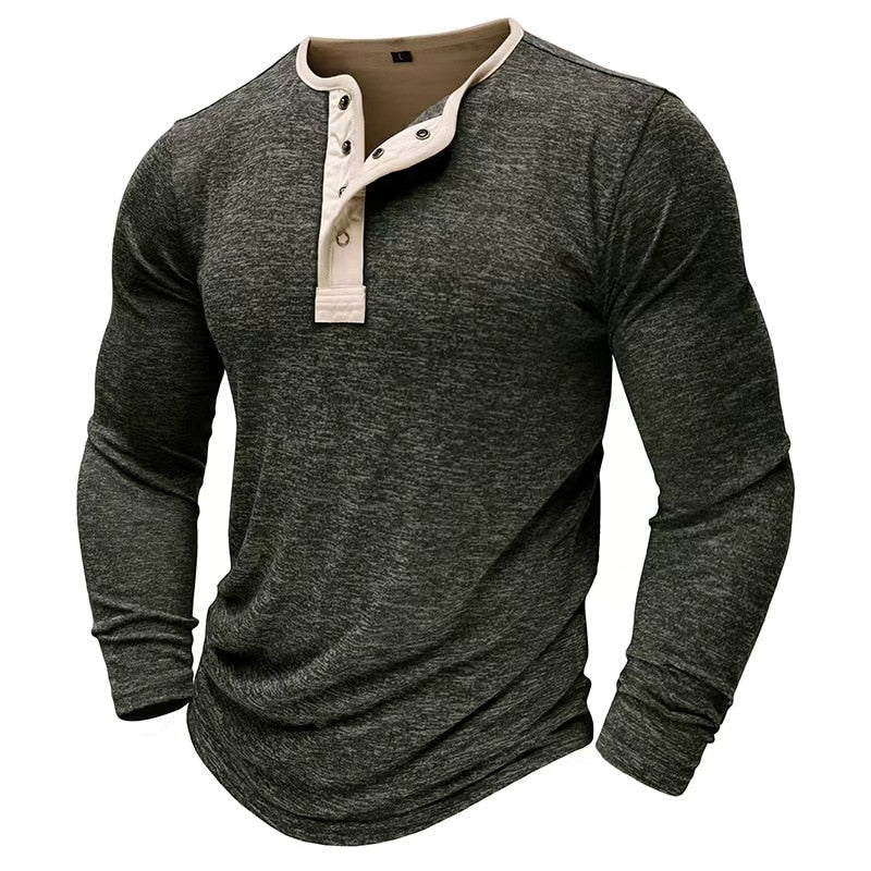 Bonsir Spring Autumn Men’s Long Sleeve T-shirt Fashion Henry Collar Tops Tees Men Solid Casual Streetwear High Quality Tshirt For Man