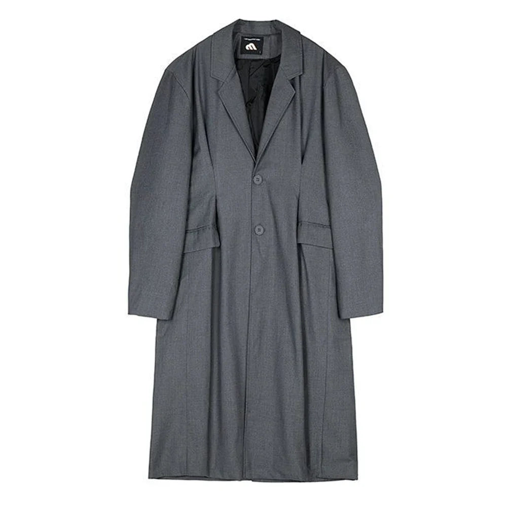 sanyamk Coat Men's Mid-Length Autumn New Men'S Korean Style Trendy Loose Over-The-Knee Casual Retro Comfortable Simple Suit Collar Coat