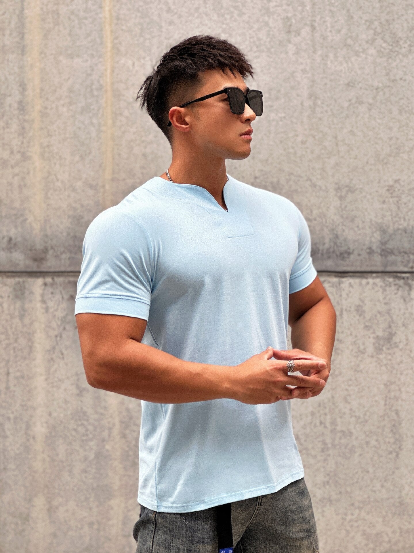 sanyamk New Arrived V neck short sleeve men t shirt Slim Fit t-shirt men Skinny casual summer tshirt camisetas hombre M-3XL