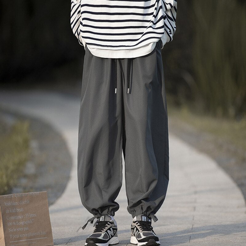 sanyamk Summer Oversized Casual Pants Men Fashion Loose Wide Leg Pants Mens Japanese Streetwear Hip Hop Straight Pants Mens Trousers